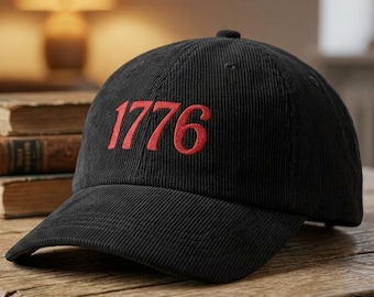 1776 Corduroy Hat, Embroidered USA Baseball Cap, America 250 Gift, Independence Day, Fourth of July Patriotic Dad Cap