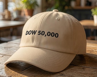 DOW 50,000 Hat | Embroidered Stock Market Cap | Dow Jones 50K Gift | Adjustable Baseball Cap for Wall Street Investor
