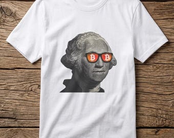 Bitcoin George Washington Sunglasses Shirt - Patriotic BTC T-Shirt, Cryptocurrency Tee, Blockchain Apparel Gift