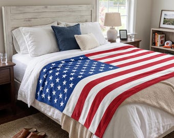 American Flag Plush Blanket - USA Stars and Stripes Throw Blanket, Patriotic Velveteen Blanket, Fourth of July Gift