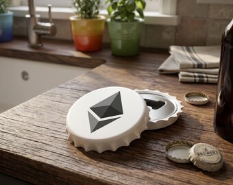 Ethereum Magnetic Bottle Opener, White Crypto Bar Tool, ETH Beer Opener, Cryptocurrency Kitchen Accessory