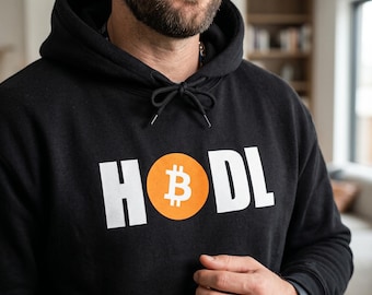 HODL Bitcoin Logo Hoodie, Funny BTC Sweatshirt for Men, Cryptocurrency Gift, Crypto Blockchain Apparel