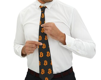 Bitcoin BTC Black Patterned Necktie, Crypto Tie, Cryptocurrency, Blockchain, Web3, DeFi, Satoshi Nakamoto, HODL, To The Moon