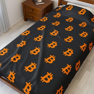Bitcoin Plush Blanket - BTC Polyester Blanket, Black Bitcoin Blanket, Bitcoin Home Decor, Cryptocurrency Throw Blanket, Crypto Blanket, HODL