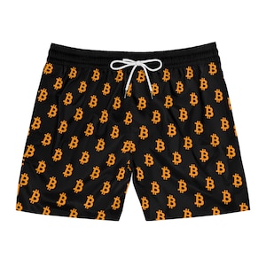 Bitcoin BTC Logo Black Mid-Length Swim Shorts | Crypto | Beach | Swim Trunks