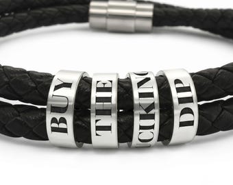 Buy The F*cking Dip Bracelet - BTFD Engraved Leather Bracelet, Funny Crypto Jewelry, Men's Braided Leather Bracelet