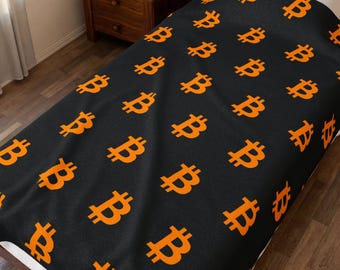 Bitcoin Plush Blanket - Black BTC Crypto Throw Blanket, Cryptocurrency Home Decor