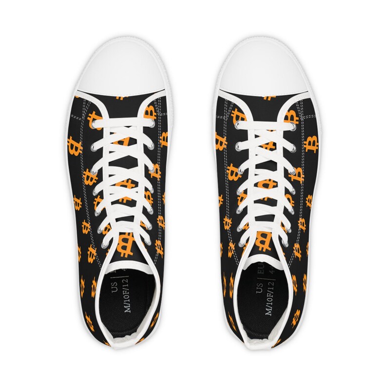 Bitcoin High-Top Sneakers - BTC Crypto Shoes, Black & White Cryptocurrency Sneakers, Bitcoin Apparel Gift image 9