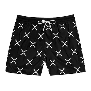 XRP Swim Trunks for Men | Black Ripple Labs Mid-Length Swim Shorts with Drawstring | Cryptocurrency Swimwear | Crypto Apparel