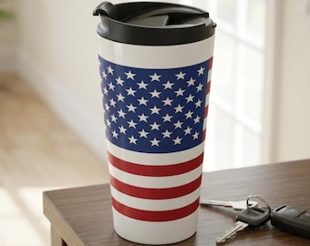 Amerikanische Flagge Reisebecher - USA Stars and Stripes Edelstahlbecher, Vaterländische Kaffeetasse, Geschenk am vierten Juli