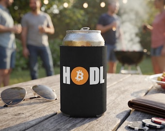 Bitcoin HODL Can Cooler Sleeve, BTC Crypto Investor Gift, Blockchain Drinkware Holder