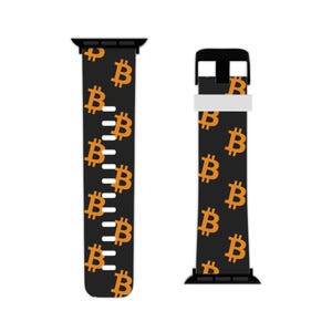 Bitcoin Watch Band, Cryptocurrency Watch Band, Black Bitcoin Band for Apple Watch, BTC Crypto Blockchain Band, Bitcoin Merch, Crypto Merch