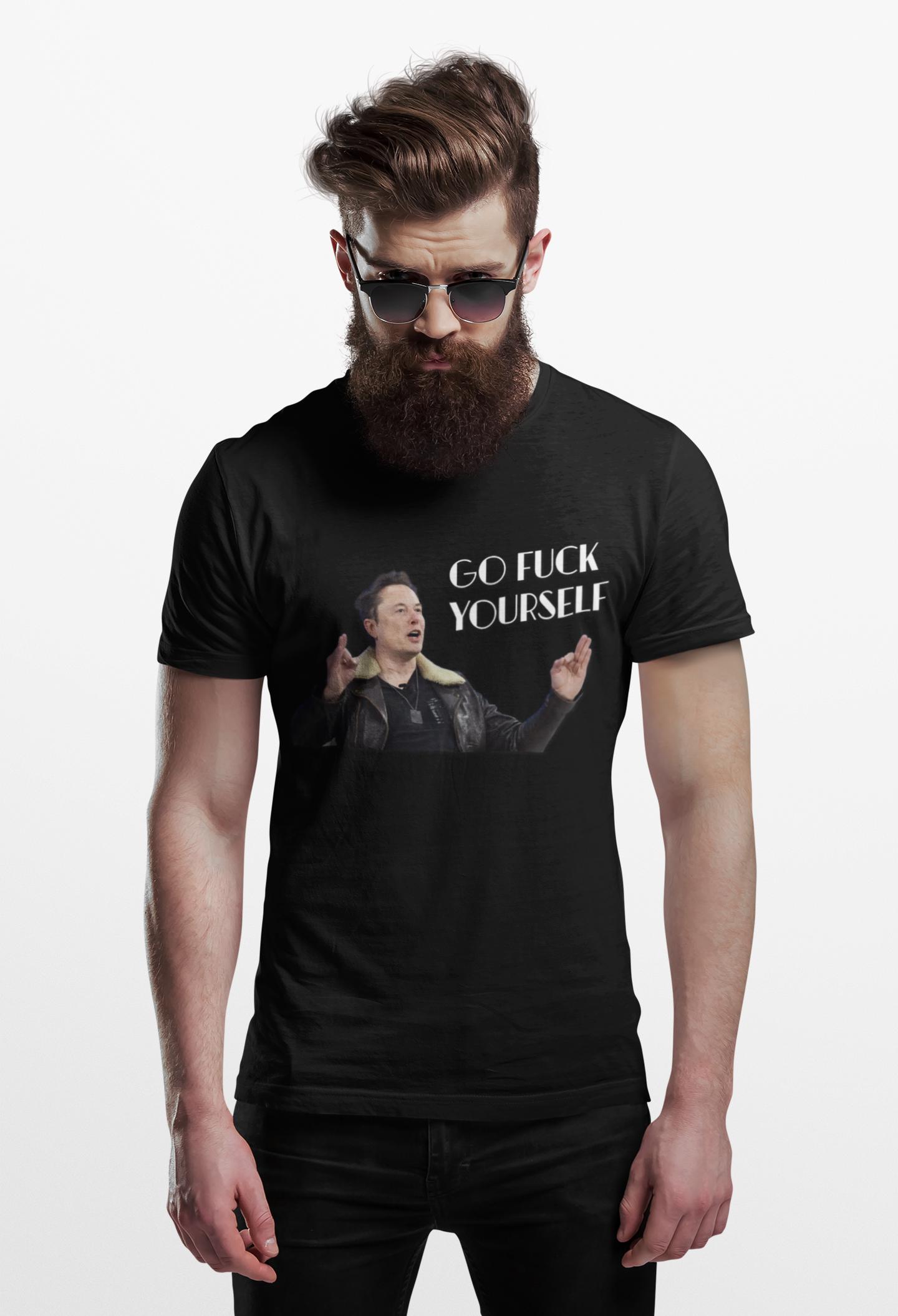 Maglietta Divertente Elon Musk 'Go F*ck Yourself' – GFY, Parodia Umoristica, Taglia Uomo
