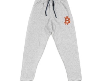 Bitcoin Logo Embroidered Joggers - Crypto Sweatpants, BTC HODL Streetwear, Minimalist Bitcoin Clothing, Premium Fleece, Blockchain Apparel