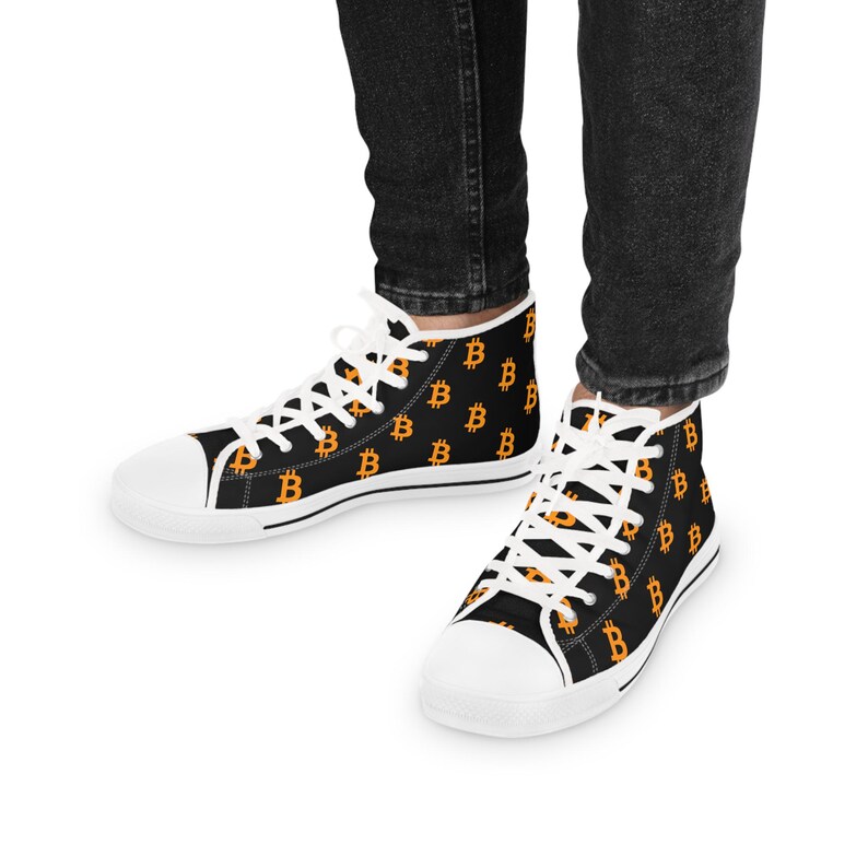 Bitcoin High-Top Sneakers - BTC Crypto Shoes, Black & White Cryptocurrency Sneakers, Bitcoin Apparel Gift image 5