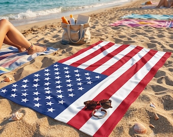 American Flag Beach Towel - USA Stars and Stripes Pool Towel, Patriotic Bath Towel, Fourth of July Gift