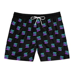 Solana Swim Trunks - Black SOL Swim Shorts, Mid-Length Cryptocurrency Board Shorts, Blockchain Apparel, Crypto Summer Beachwear Gift