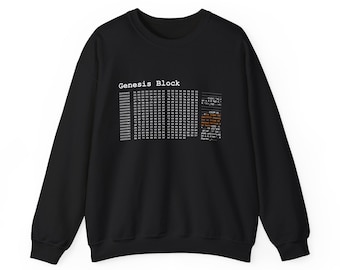Bitcoin Genesis Block Sweatshirt - BTC Crypto Code Sweater, Cryptocurrency Pullover for Men, Blockchain Apparel, Satoshi Nakamoto