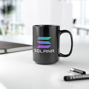 Solana Coffee Mug, 11oz/15oz, Black Solana Crypto Mug, Crypto Coffee Mug, Solana Merch, Blockchain Cup, Crypto Trader Gift, SOL Crypto Mug
