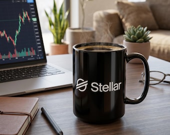 Stellar XLM Black Mug - Crypto Coffee Cup, Ceramic Cryptocurrency Drinkware, Stellar Lumens Blockchain Gift