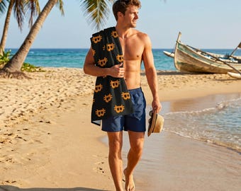 Bitcoin Pattern Beach Towel, BTC Logo Monogram Cryptocurrency Bath Towel, Crypto Blockchain Gift, Satoshi Nakamoto
