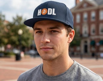 Bitcoin HODL Snapback Hat - Embroidered BTC Crypto Cap, Cryptocurrency Hat, Bitcoin Investor Gift