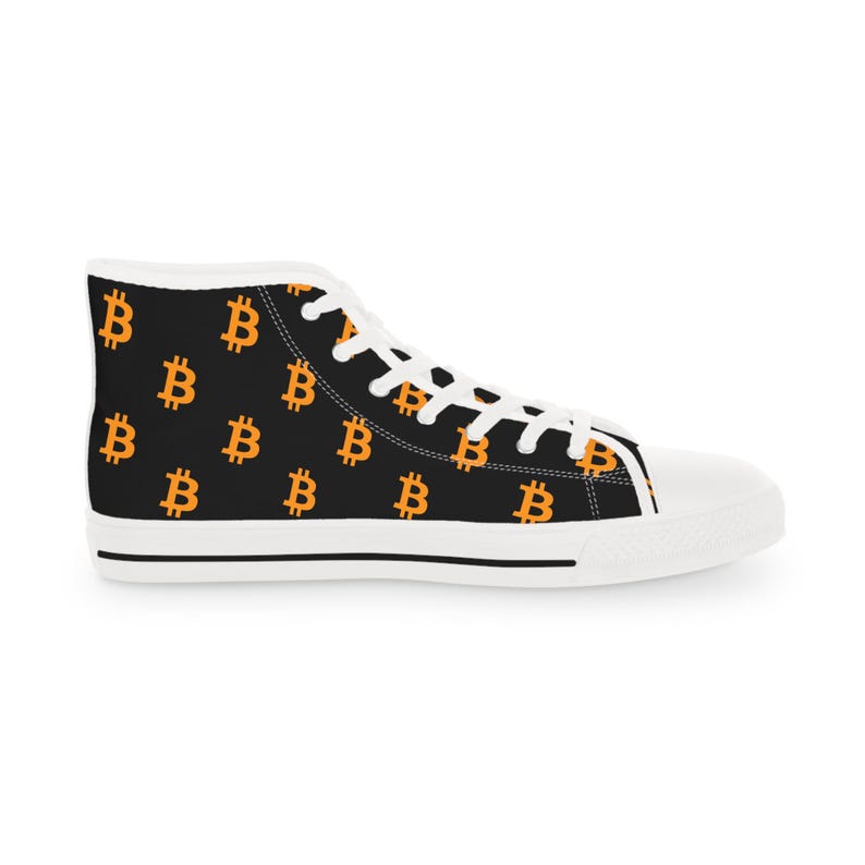 Bitcoin High-Top Sneakers - BTC Crypto Shoes, Black & White Cryptocurrency Sneakers, Bitcoin Apparel Gift image 13