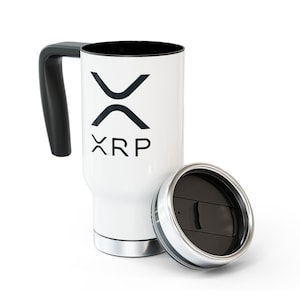 XRP Stainless Steel Travel Mug 14oz | White XRP Coffee Mug | Ripple Crypto Token Cup | Cryptocurrency Travel Mug | Crypto Coffee Mug | HODL