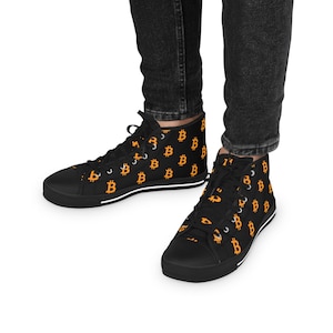 Bitcoin High-Top Sneakers for Men - BTC Crypto Shoes, Blockchain Streetwear, Crypto Trader Gift, Bitcoin Merch, Cryptocurrency Shoes, HODL