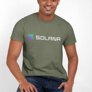 Solana Crypto T-Shirt - SOL Blockchain Logo Tee, Cryptocurrency Gift for Men, Web3 DeFi Shirt, Minimalist Solana Merch Military Green
