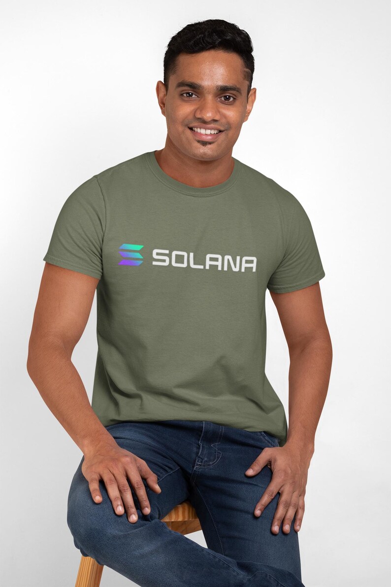 Solana Crypto T-Shirt - SOL Blockchain Logo Tee, Cryptocurrency Gift for Men, Web3 DeFi Shirt, Minimalist Solana Merch Military Green