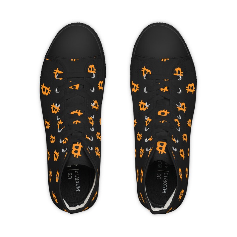 Bitcoin High-Top Sneakers - BTC Crypto Shoes, Black & White Cryptocurrency Sneakers, Bitcoin Apparel Gift image 10