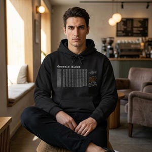 Sudadera con capucha Bitcoin Genesis Block - Sudadera de criptomonedas BTC, sudadera con cita de Satoshi Nakamoto, ropa blockchain