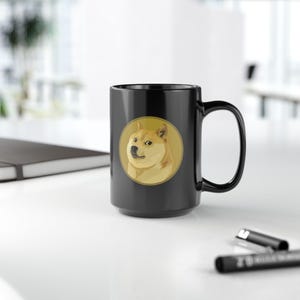 Doge Meme Coffee Mug, Black DOGE Meme Coin Mug, Crypto Coffee Mug, Doge Merch, Funny Dogecoin Cup, Doge Gift for Crypto Lovers, To The Moon!