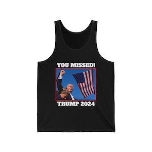 Sie haben Trump 2024 lustiges Jersey-Tanktop vermisst, Donald Trump Flaggen-Tanktop, Amerika großartig machen, Trump Amerikanische Flaggen-Tanktop