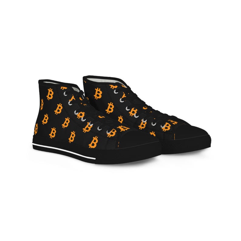 Bitcoin High-Top Sneakers - BTC Crypto Shoes, Black & White Cryptocurrency Sneakers, Bitcoin Apparel Gift image 6