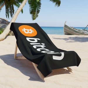 Bitcoin BTC Black, Orange, & White Beach Towel - 2 Sizes, Crypto Towel, Cryptocurrency Beach Towel, Blockchain, Satoshi Nakamoto