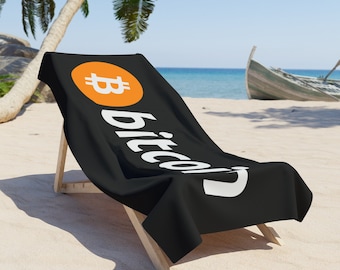 Bitcoin BTC Black, Orange, & White Beach Towel - 2 Sizes, Crypto Towel, Cryptocurrency Beach Towel, Blockchain, Satoshi Nakamoto