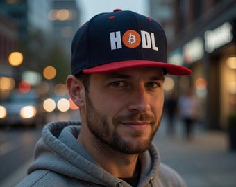 Bitcoin HODL Snapback Hat, Embroidered BTC Crypto Cap, Cryptocurrency Gift for Men