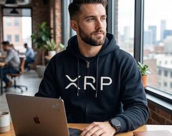 XRP Hoodie, Ripple Zip Hoodie, Crypto Full Zip Sweatshirt, Ripple Labs Cryptocurrency Jacket