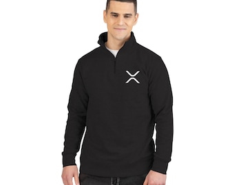 XRP Logo Embroidered Quarter-Zip, Ripple Crypto Pullover, XRP Cryptocurrency Fleece, Ripple Labs, Blockchain Apparel, Crypto Trader Gift