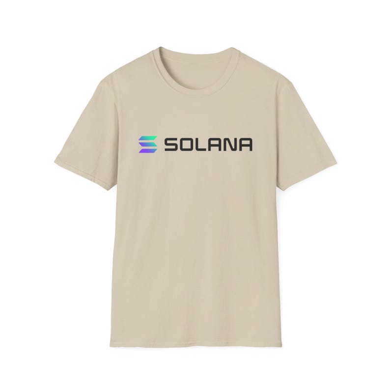 Solana Crypto T-Shirt - SOL Blockchain Logo Tee, Cryptocurrency Gift for Men, Web3 DeFi Shirt, Minimalist Solana Merch Sand