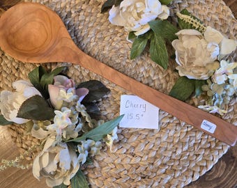 Hand Carved Cherry Wood Spoon: 15.5" Kitchen Utensil