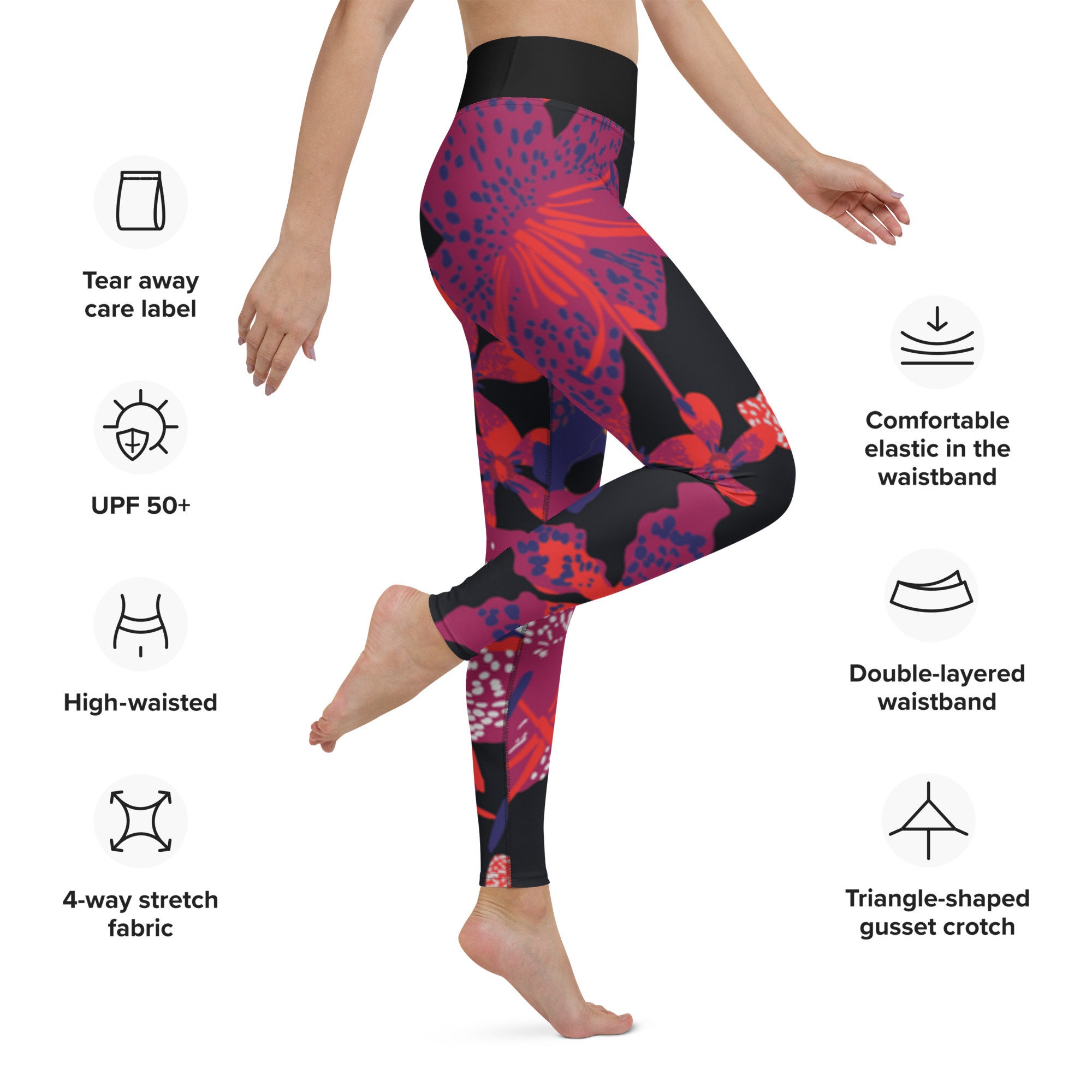 High Waisted Women Yoga Leggings With Inside Back Pocket, Yoga Pants, Yoga  Leggings, Floral Print Leggings 