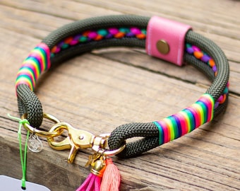 Handmade Rainbow Rope Dog Collar: Reflective Paracord, Custom Outdoor Gear