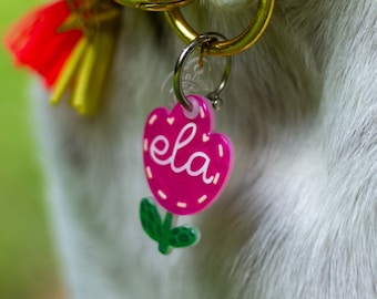 Targhetta identificativa per cani in acrilico con fiori: nome personalizzato, targhetta personalizzata per animali domestici