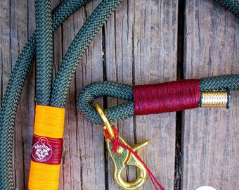 Handmade 5ft Rope Dog Leash: Burgundy & Green Outdoor Lead