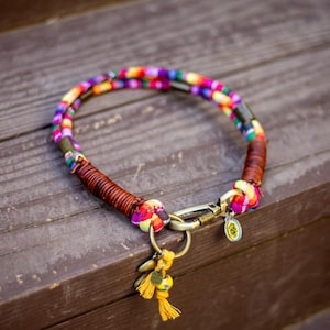 Dog Colorful Boho Collar Hippie Dog Collar Handmade Ethnic Collar Cotton Indigo Mexican Rope Collar Bright Dog Gear Fun Rainbow Dog Collars