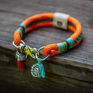 Dog Orange Rope Collar Handmade Teal Collar For Dogs Bright Collar Orange Reflective Collar Rope Blue Dog Gear Teal Collar Dog Orange Rope