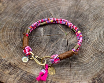 Handmade Boho Dog Collar: Pink Cotton Rope, Ethnic Style